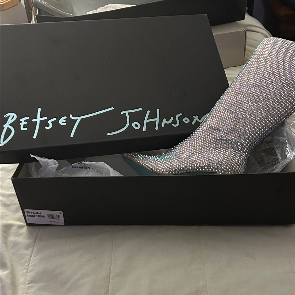 Betsey Johnson Iridescent Rhinestone Ankle Boots